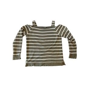 Ralph Lauren Women Medium Cold Shoulder Top Sage Green & White Long Sleeve